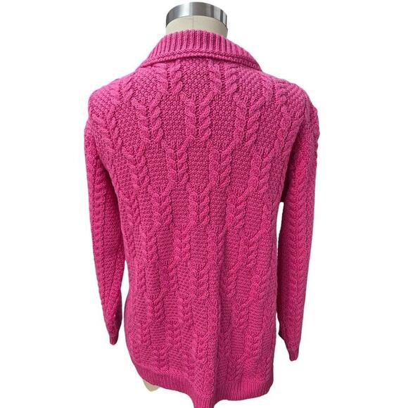 Aran Crafts Ireland 100% Merino Wool Big Button Pink Sweater Sz M gtds - Picture 3 of 4